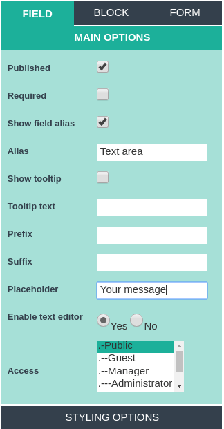 Joomla CCK - website builder, field - Text area