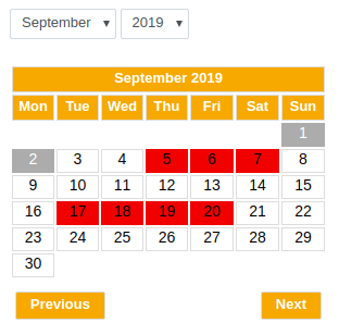 CCK Booking calendar