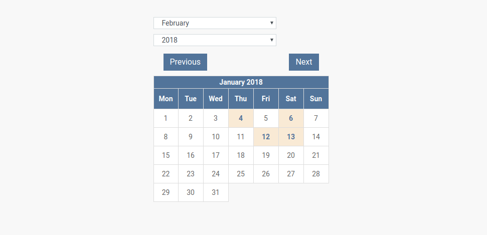 Event Website Builder small calendar