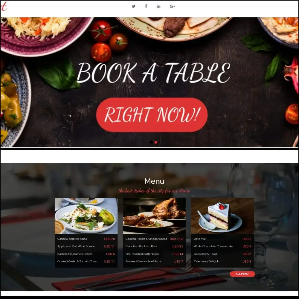 Restaurant website template build on CCK booking website builder