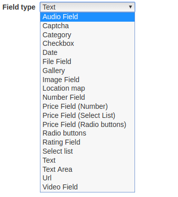 page builder fields type