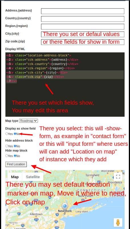 Joomla Website builder, field - Location Map, main settrings