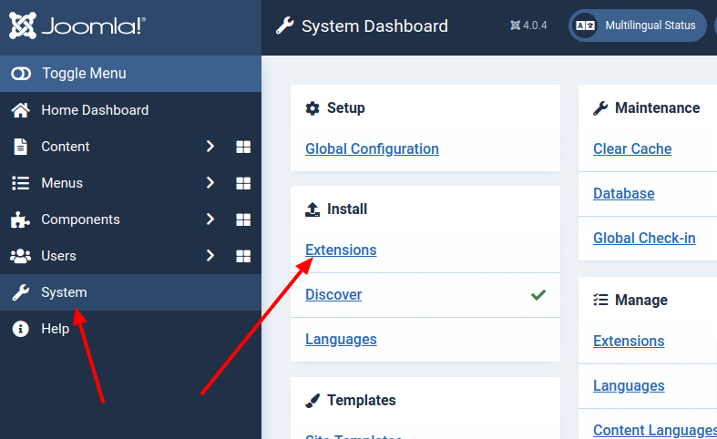 joomla slider, system install extensions