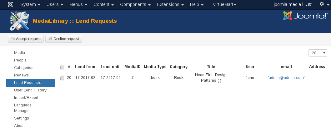 MediaLibray - Lend Request Management