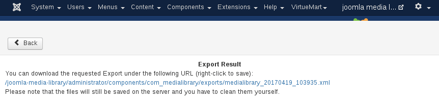 MediaLibrary Export result