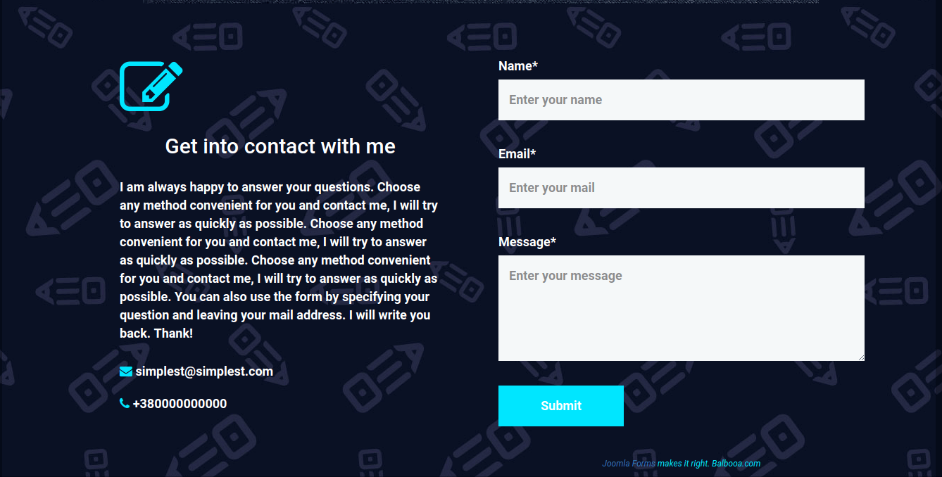 Joomla Blog Template contact form