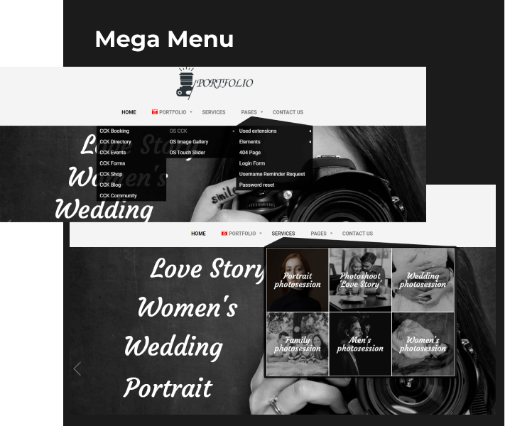 portfolio website template new mega menu