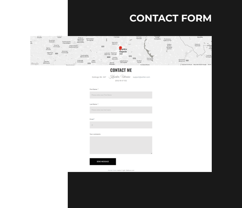 writer author website template contact form