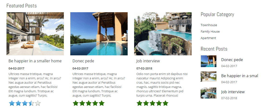 real estate joomla template posts