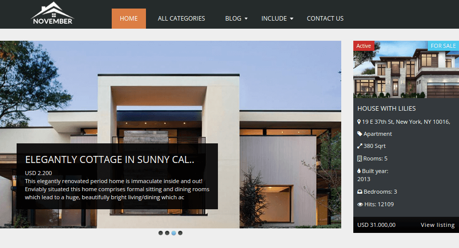 real estate website template slider