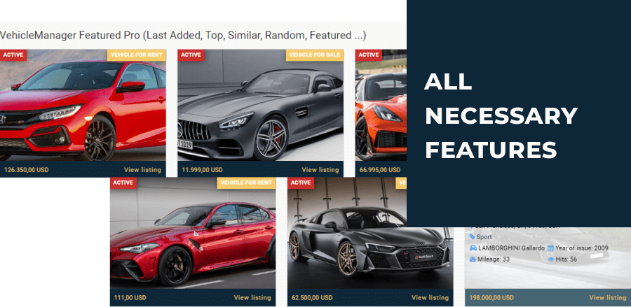 car dealer website template features