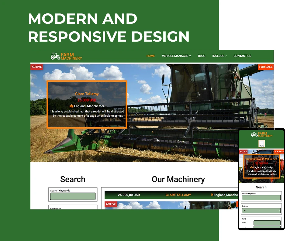 farm machinery website template responsive