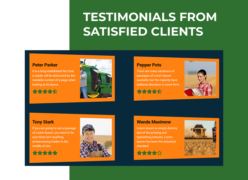 farm machinery website template testimonials