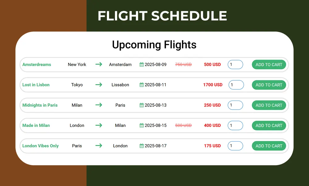 airline joomla template flight scedule