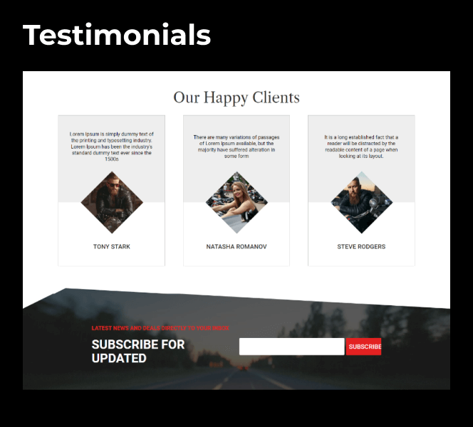 keymoto bike website template testimonials