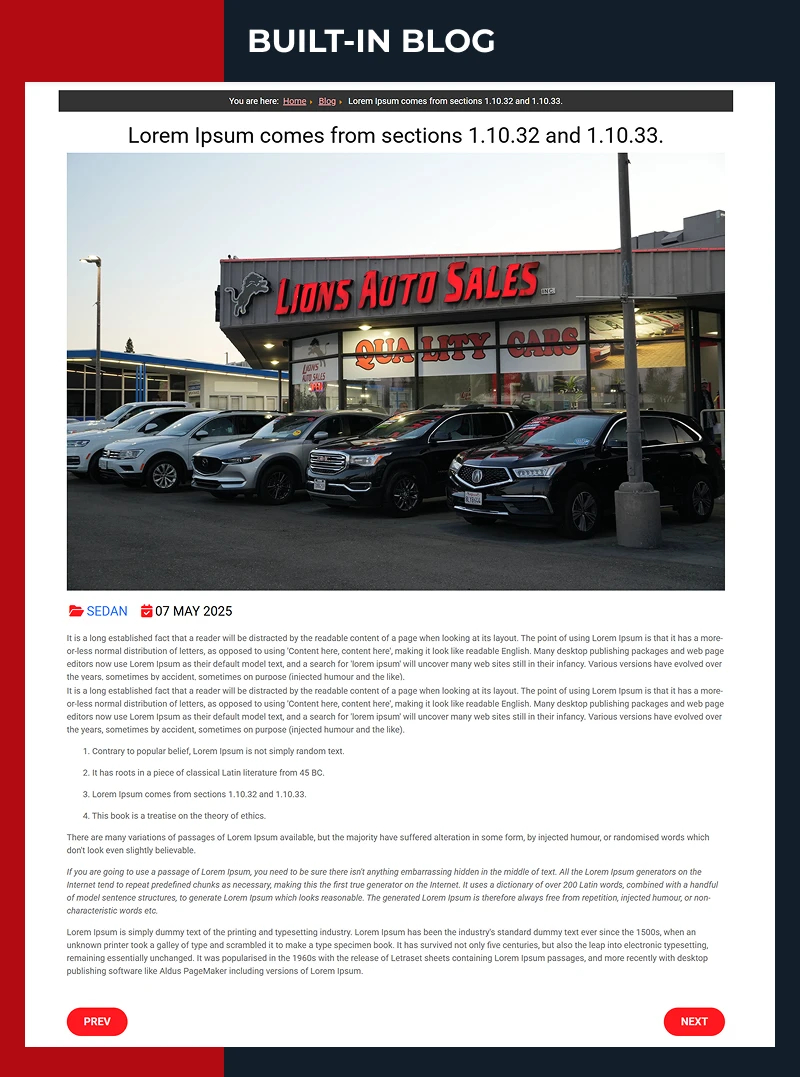 used cars automotive joomla template blog