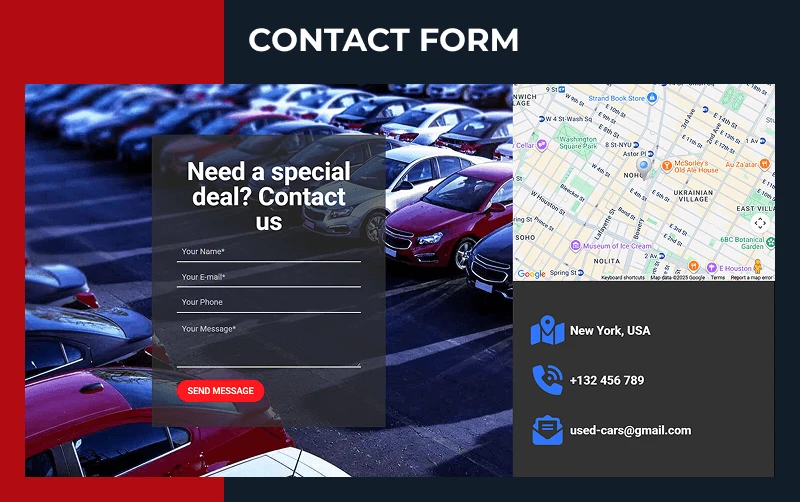 used cars automotive joomla template contact form