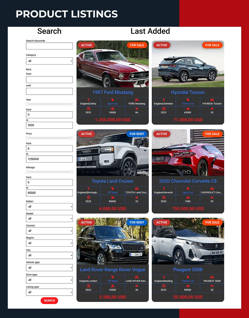 used cars automotive joomla template products