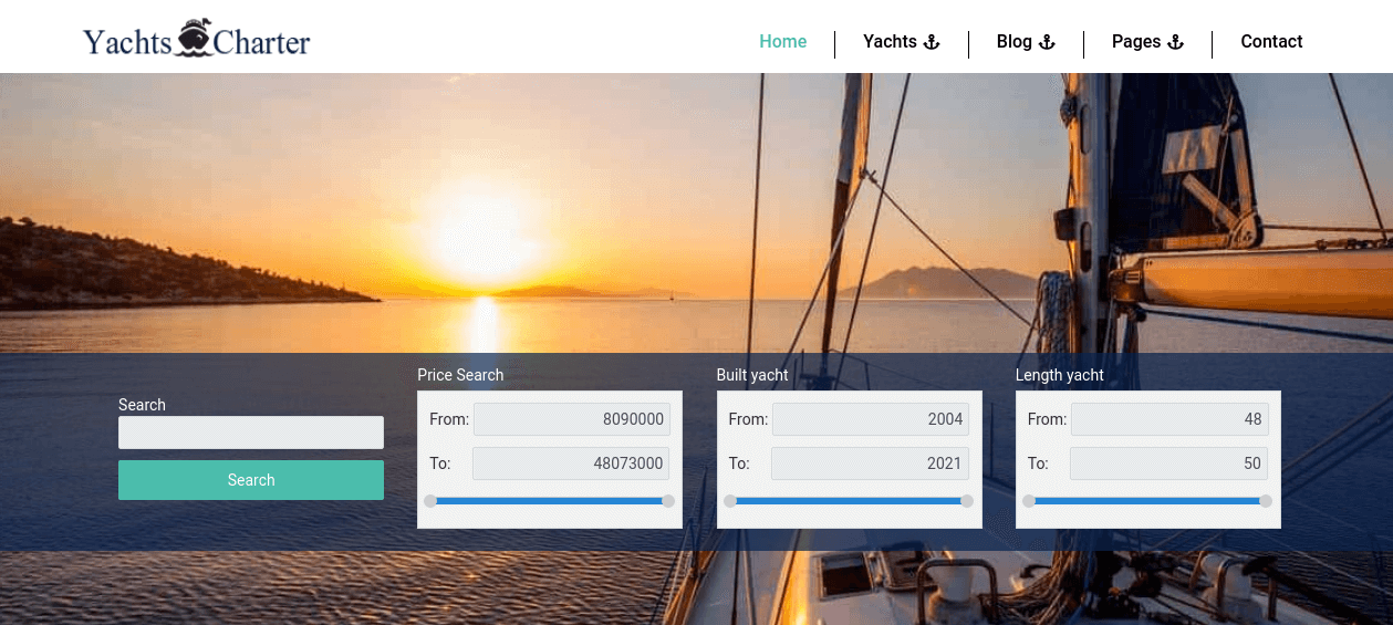 yacht website template main search