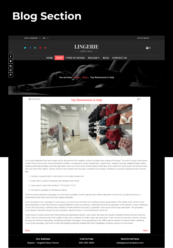 lingerie store website template blog