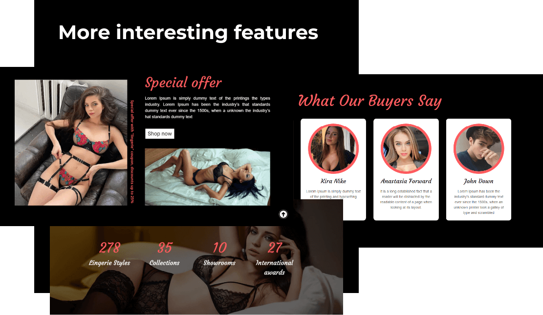 lingerie store website template features