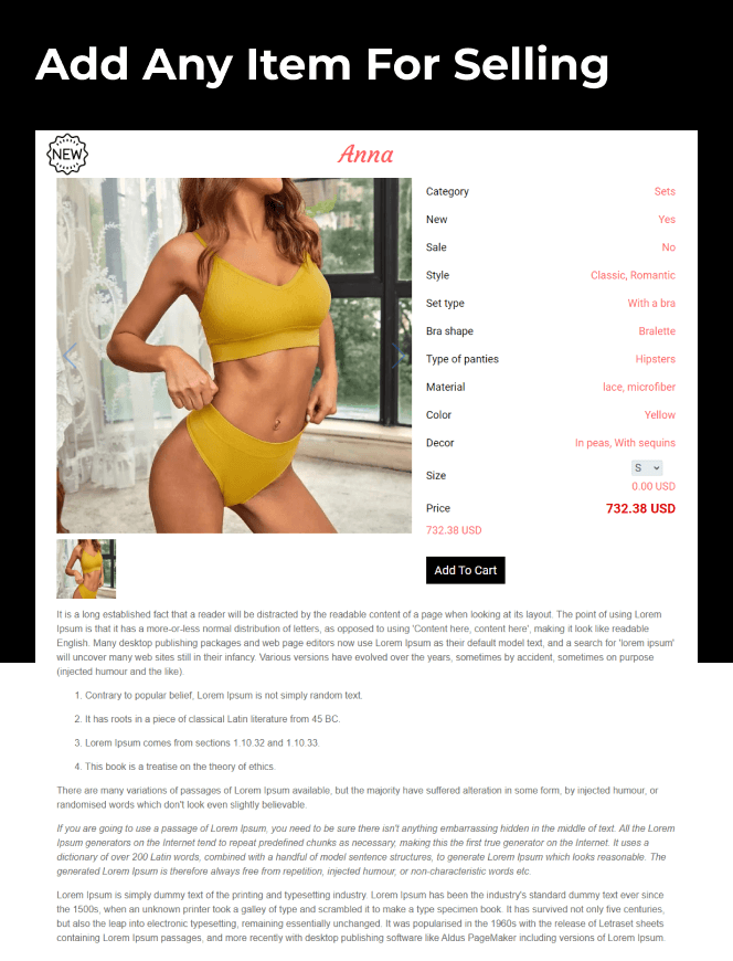 lingerie store website template selling