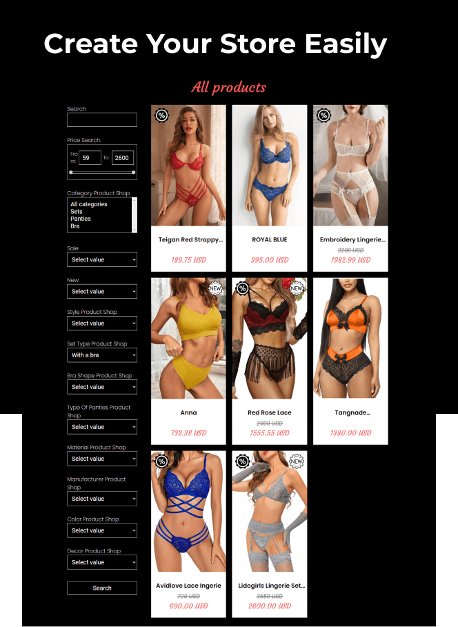 lingerie store website template store
