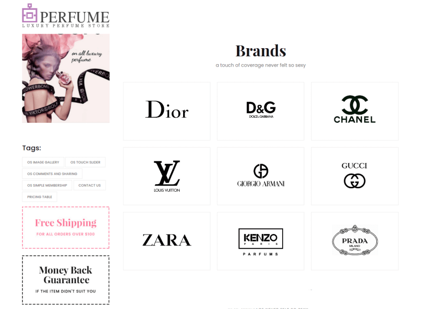 pefume virtuemart template, section brands