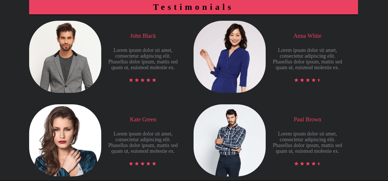 pink-joomla virtuemart template for create clothing store website section testimonials