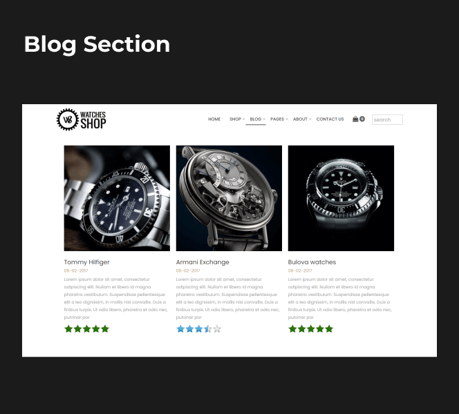 watches shop free joomla template blog section