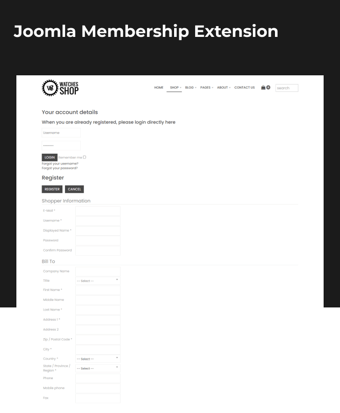 watches shop free joomla template membership