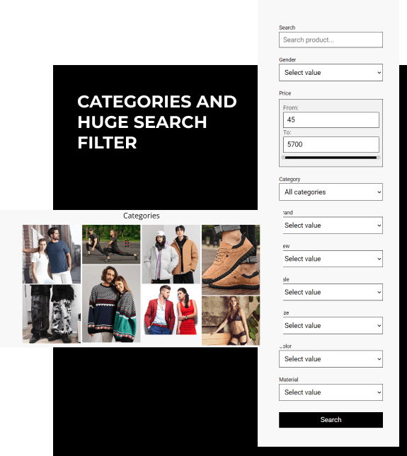 fashion store website template search filters