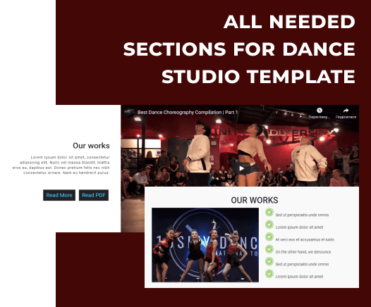dance studio website template sections