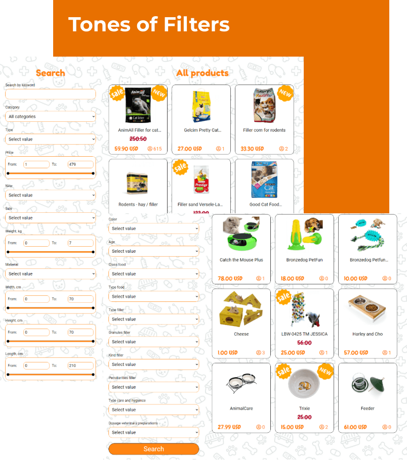 pet shop website template filters