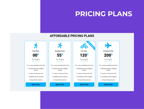 section free joomla portfolio template pricing plans