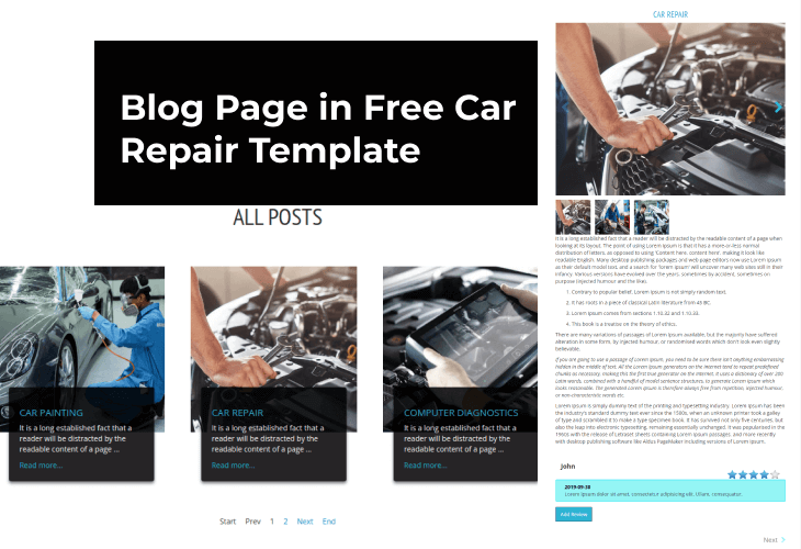 car repair website template blog page