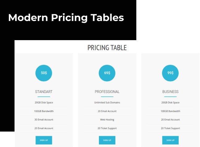 car repair website template pricing tables