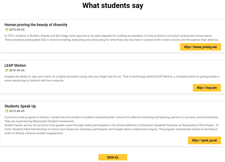 university website template what students say