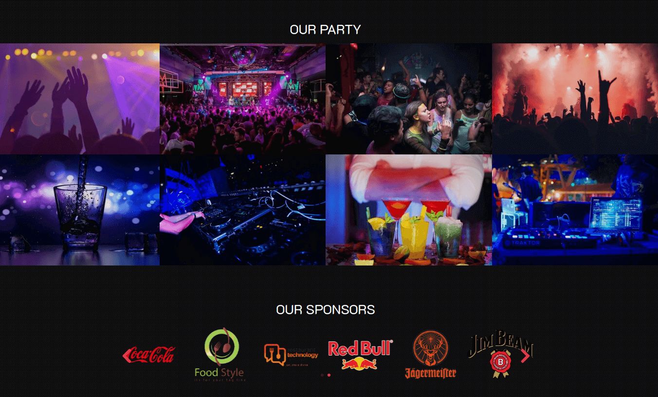 Event Website Template party and sponsors