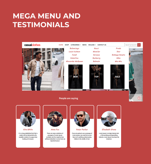 casual clothes website template mega menu