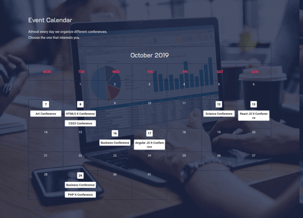 IT Event Website Template Event Calendar