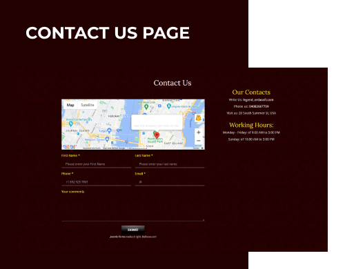 legend theater website template contact us