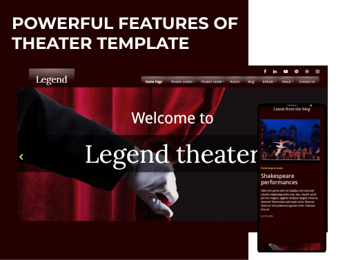 legend theater website template features