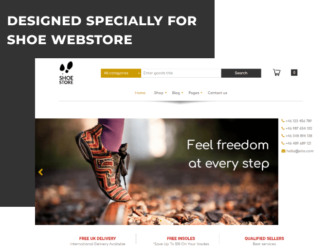 shoe store free ecommerce website template design