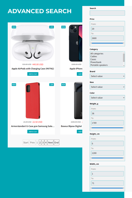 electronics shop website template advanced search