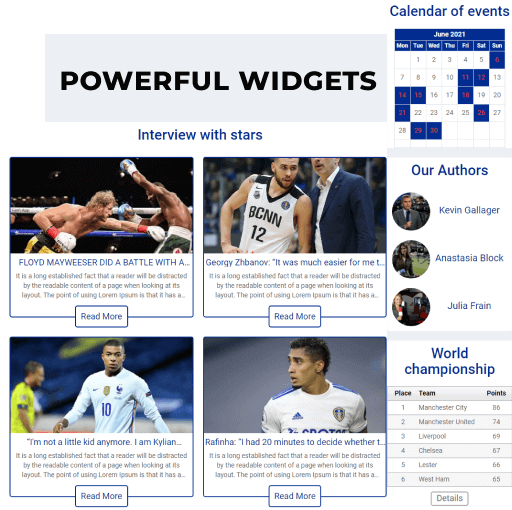 sports news website template widgets