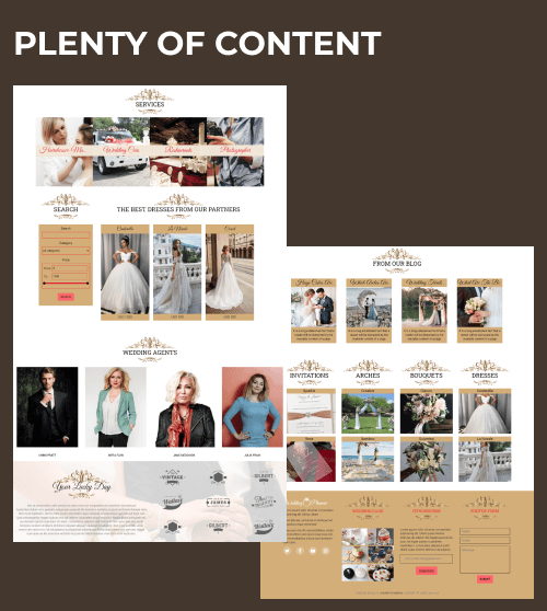 wedding planner website template content