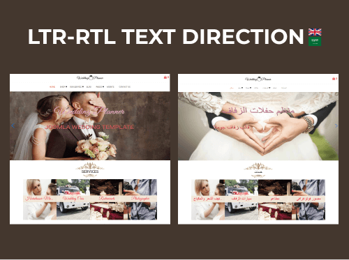 wedding planner website template rtl text direction