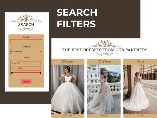 wedding planner website template search filters