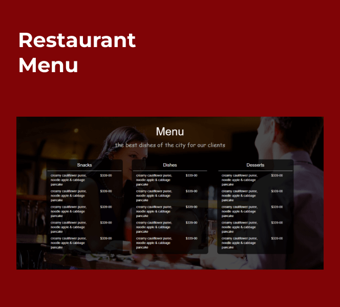 gourmet wordpress restaurant theme menu